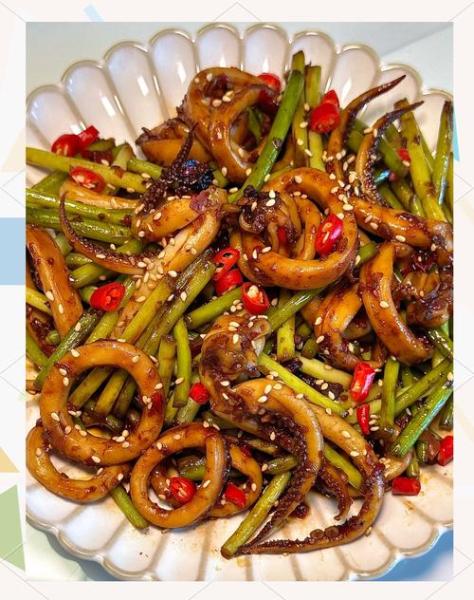 如何做蒜苔炒干鱿鱼?